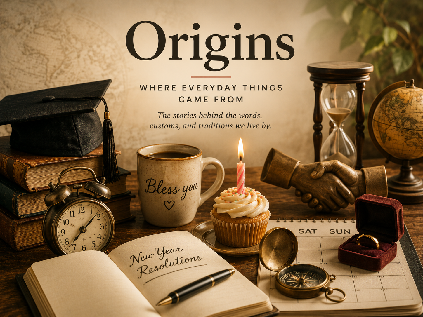 Compass and maps representing origins